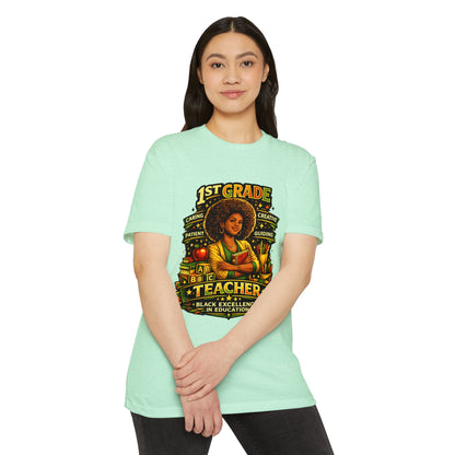 1st Grade Teacher T-Shirt — Black Excellence in Education Tee