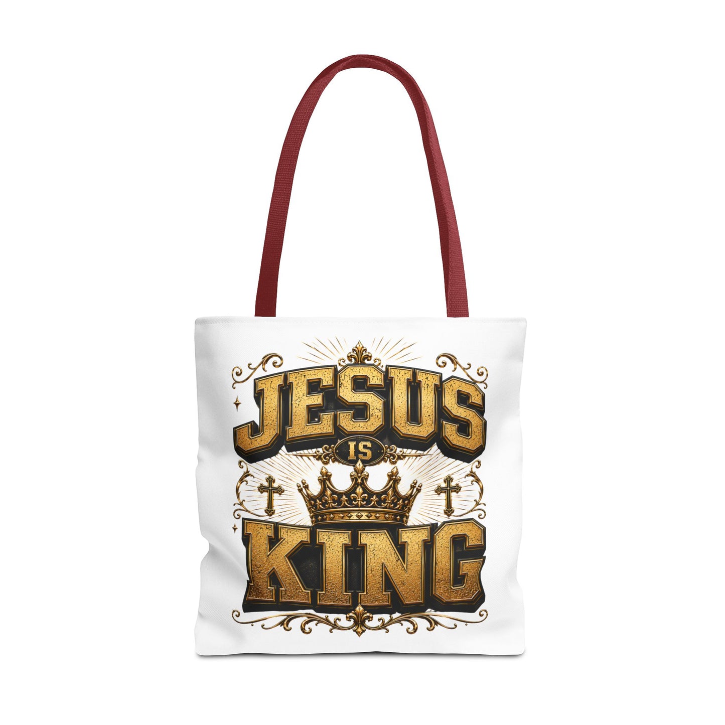 Jesus Is King Tote Bag - Christian Faith Crown Design