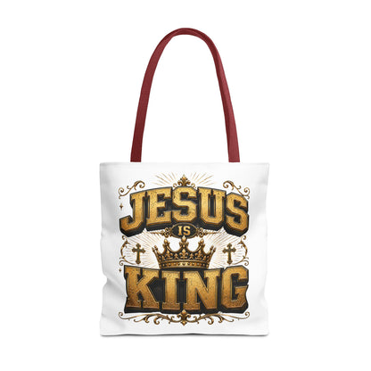 Jesus Is King Tote Bag - Christian Faith Crown Design