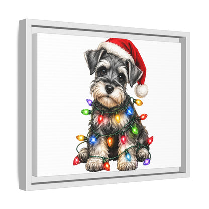 Holiday Schnauzer Canvas Print — Framed Matte Wall Art with Christmas Lights