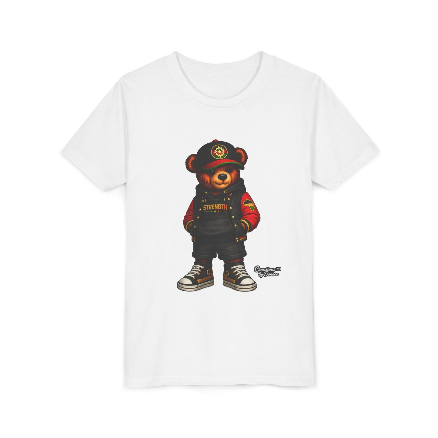Kids Teddy Bear Streetwear Tee — 'Strength' Graphic Youth T-Shirt