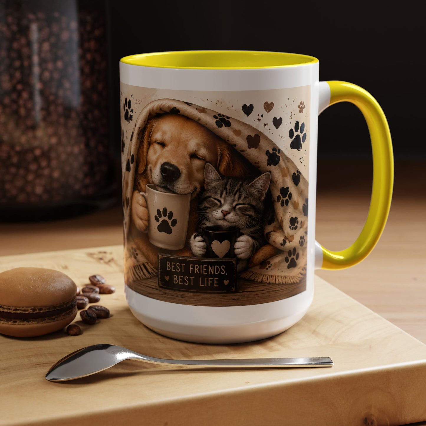 Dog and Cat Coffee Mug – "Best Friends, Best Life" Accent Tea Cup (11/15oz)
