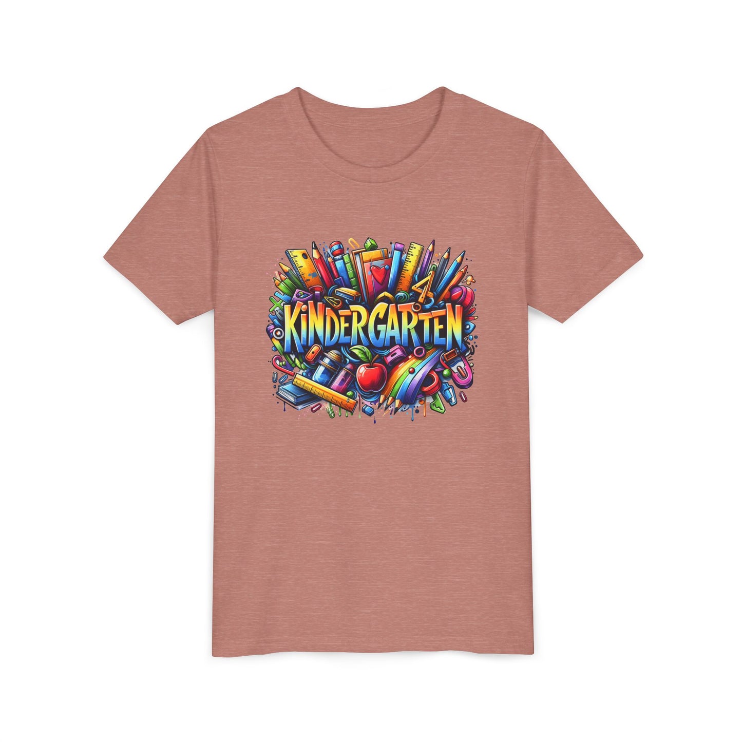 Kindergarten Colorful School Supplies Youth Tee — Back-to-School Kids T-Shirt