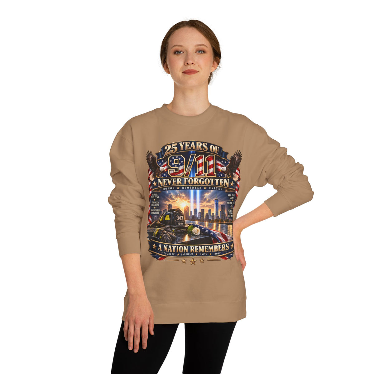 9/11 Memorial Sweatshirt — "25 Years of 9/11 Never Forgotten" Tribute Crewneck