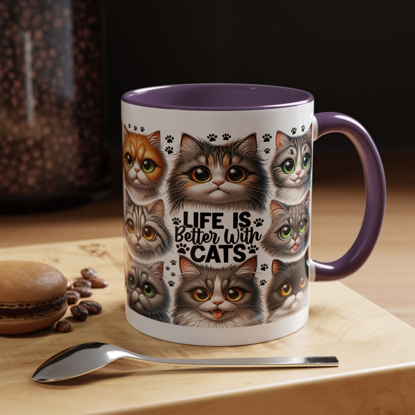 Cat Lover Coffee Mug — “Life Is Better With Cats” Accent 11/15oz