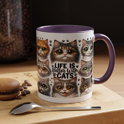 Cat Lover Coffee Mug — “Life Is Better With Cats” Accent 11/15oz