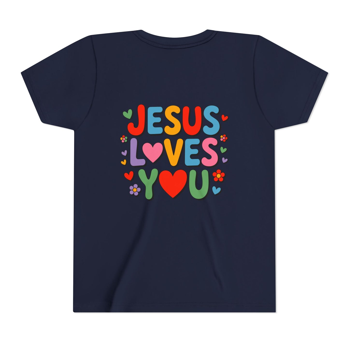 Youth Tee - "Jesus Loves You" Colorful Heart & Flower Christian Shirt