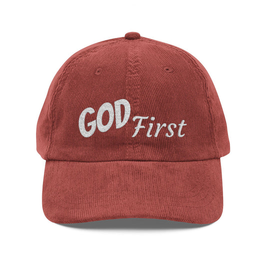 God First Corduroy Baseball Cap – Embroidered Vintage Faith Hat