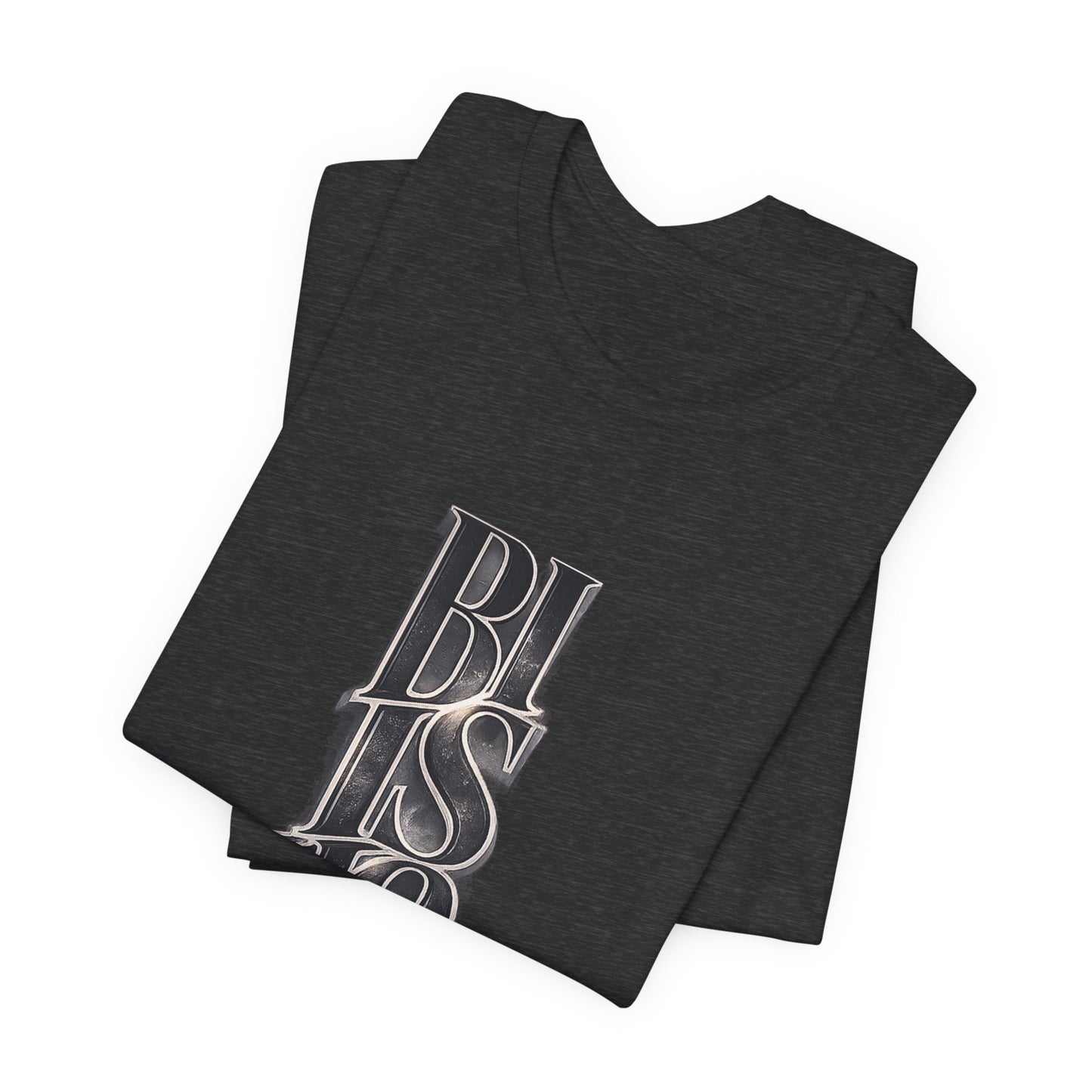 Bishop Vertical Script Tee — Vintage Gothic Lettering T-Shirt