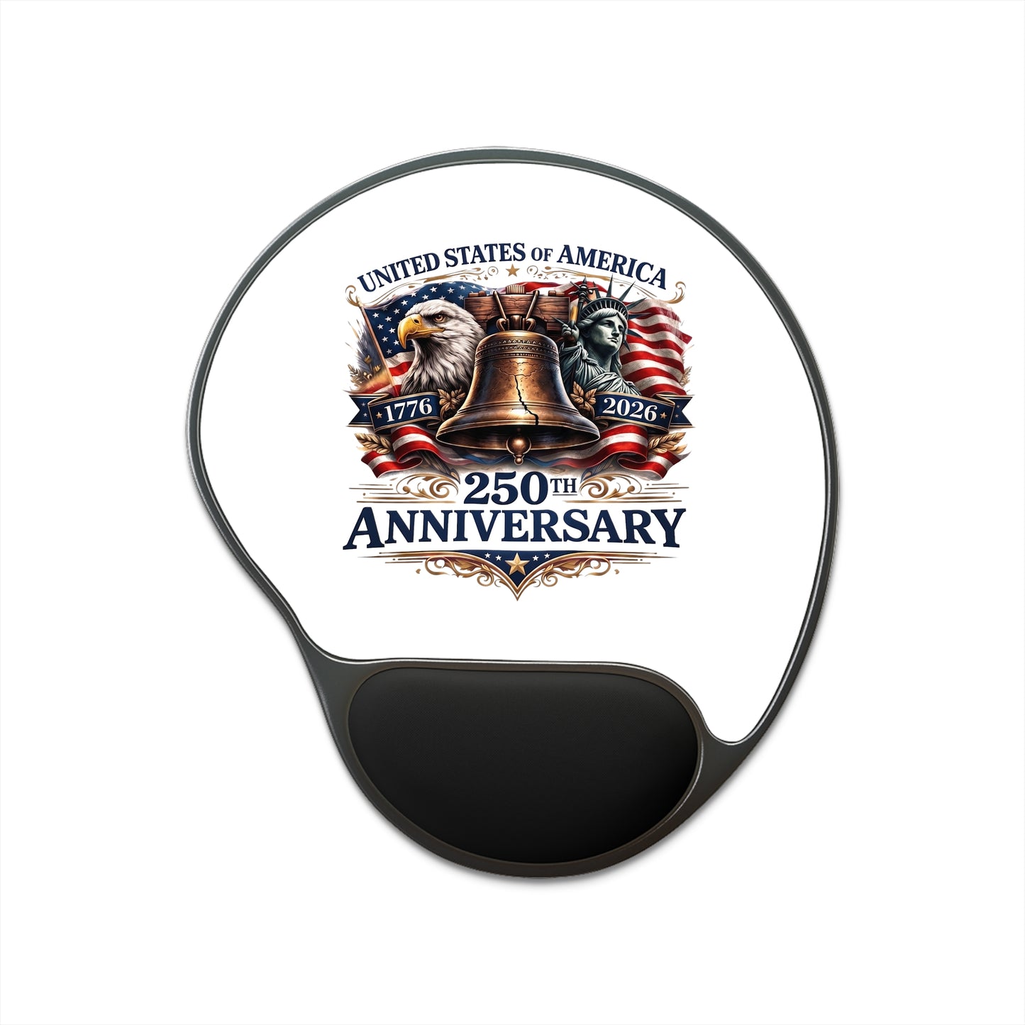 250th Anniversary USA Mouse Pad with Wrist Rest – Patriotic Liberty Bell & Eagle Desk Mat