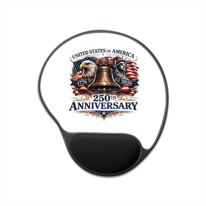 250th Anniversary USA Mouse Pad with Wrist Rest – Patriotic Liberty Bell & Eagle Desk Mat
