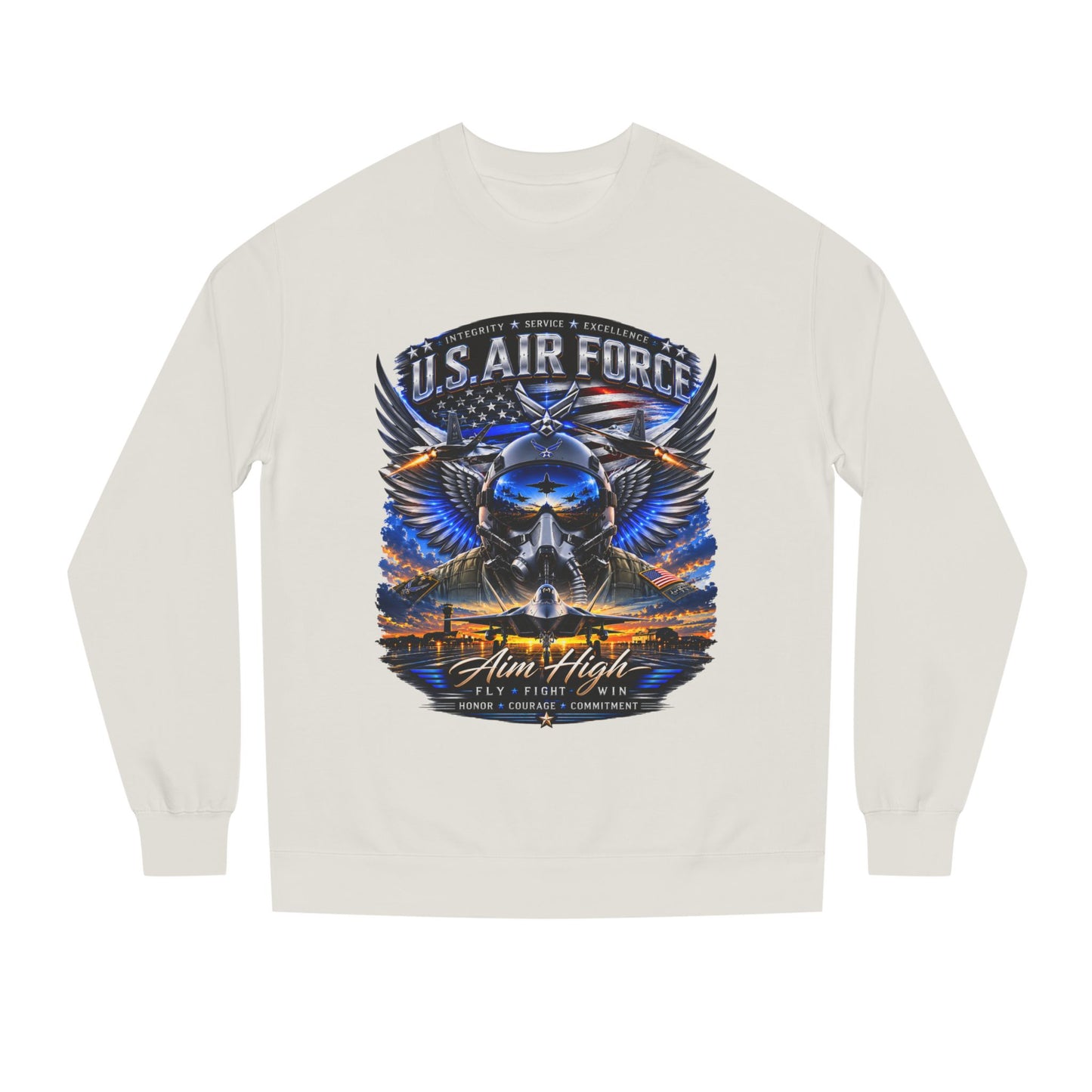 U.S. Air Force Crewneck Sweatshirt — "Aim High" Fighter Jet Graphic