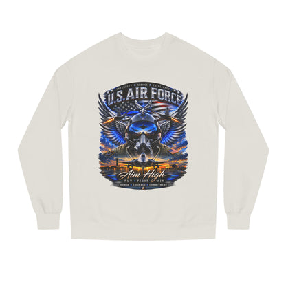 U.S. Air Force Crewneck Sweatshirt — "Aim High" Fighter Jet Graphic