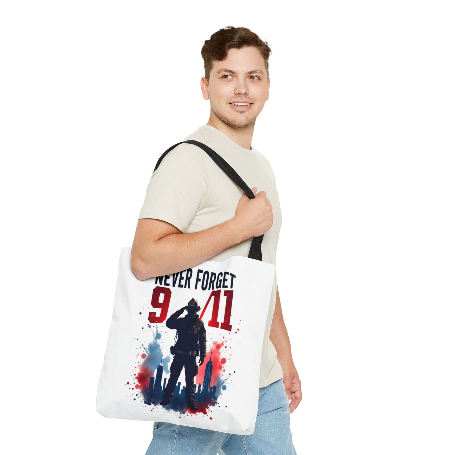 Never Forget 9/11 Tribute Tote Bag — Memorial Patriotic Canvas Carryall