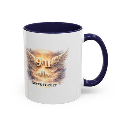 9/11 Never Forget Accent Coffee Mug — Memorial Tribute Ceramic Mug