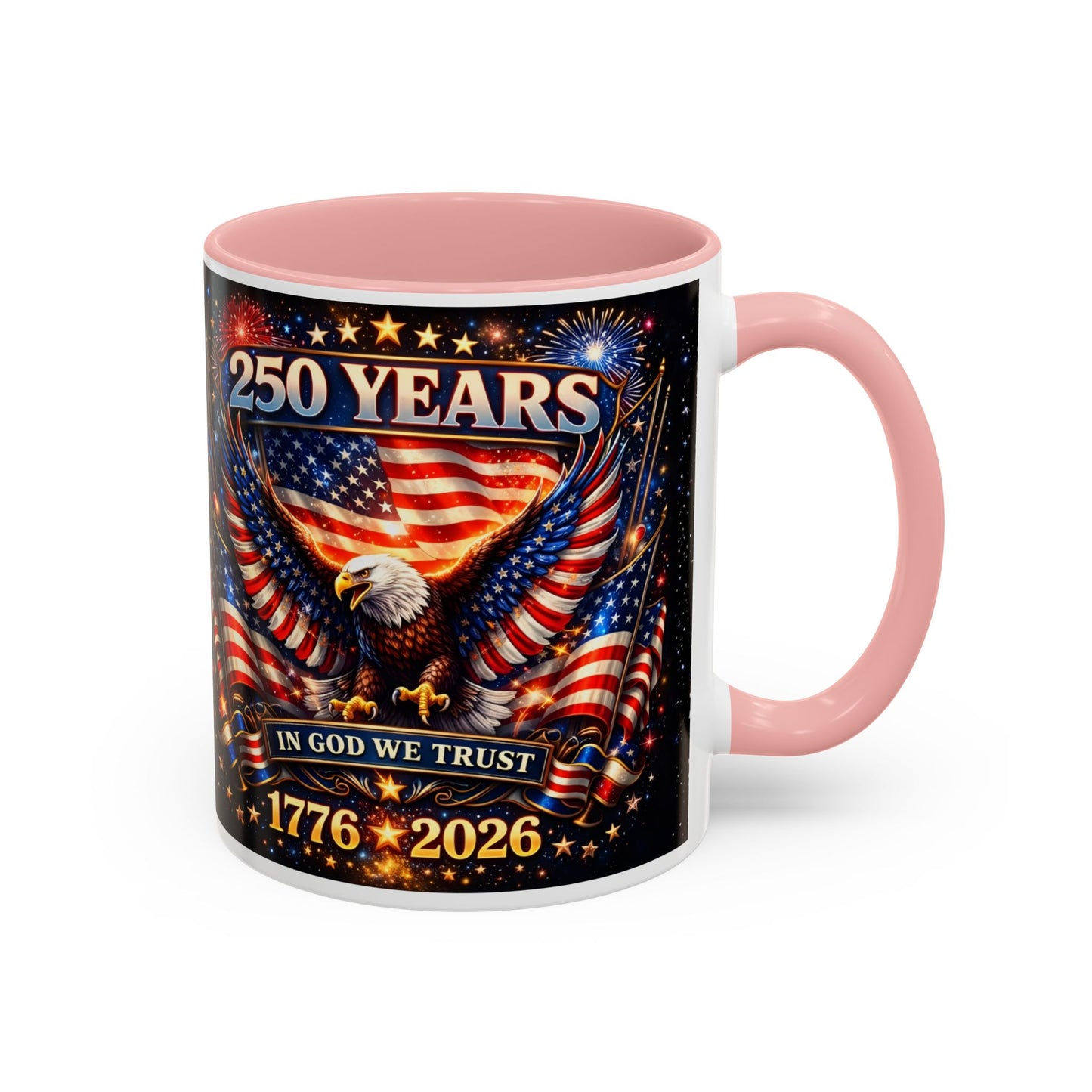 250 Years 1776–2026 Eagle American Flag Accent Coffee Mug — Patriotic Independence Day Gift (11/15oz)