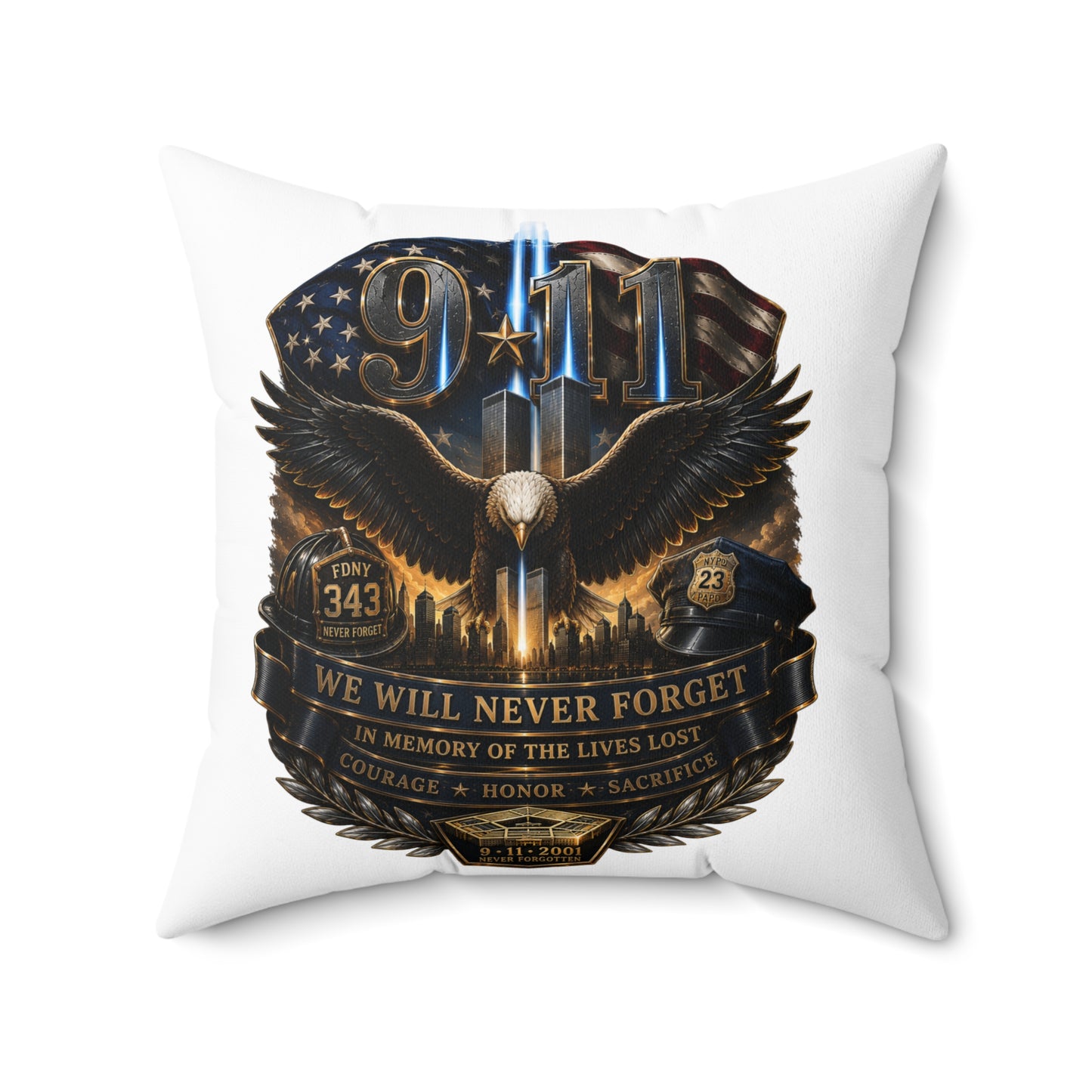 9/11 Memorial Eagle Pillow — "We Will Never Forget" Tribute Accent Pillow