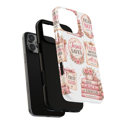 Christian Faith iPhone Tough Magnetic Case — 'Jesus Saves' Floral Scripture Design (Fear Not, Faith Moves Mountains)