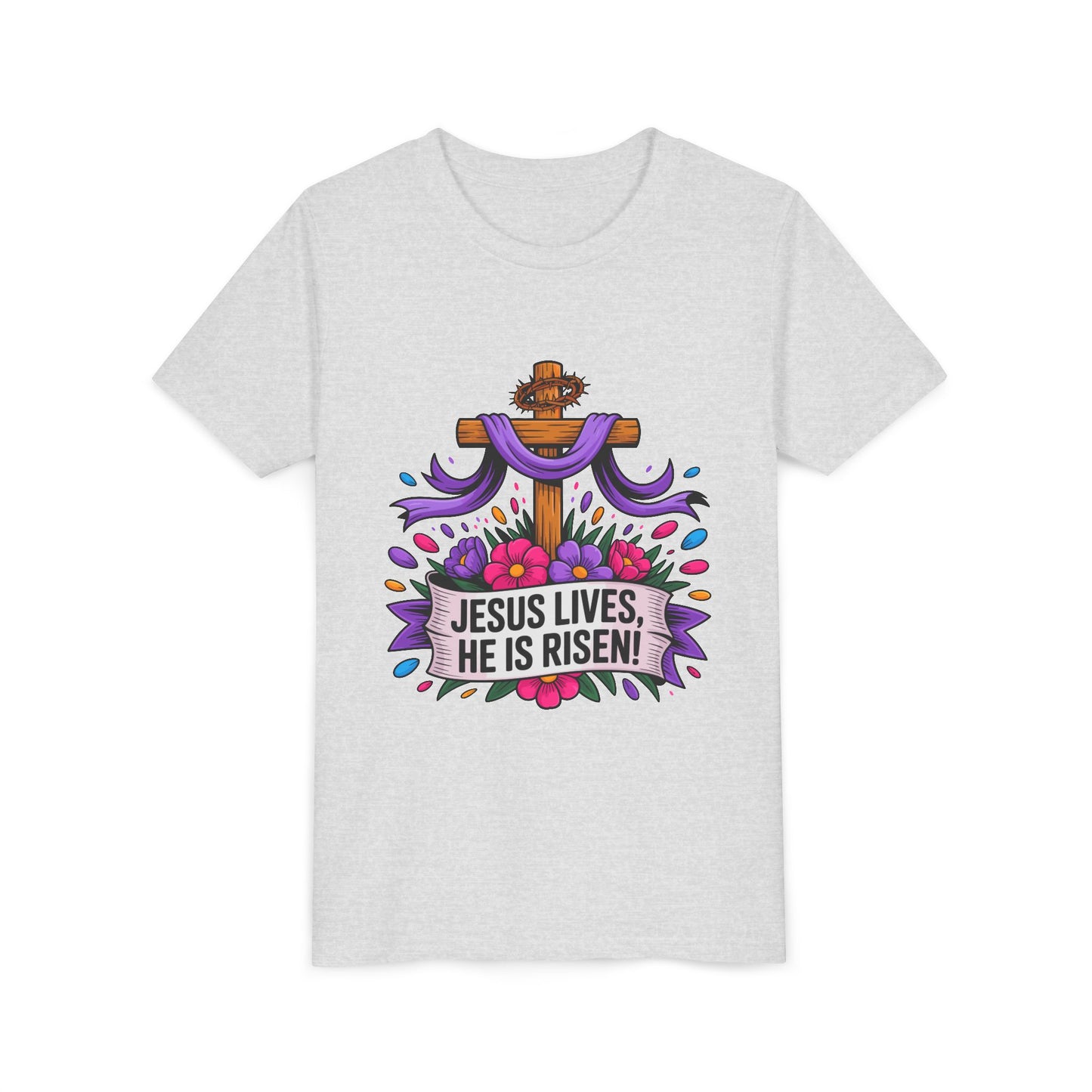 Youth Tee — "Jesus Lives, He Is Risen!" Easter Christian Tee