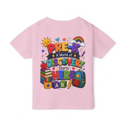 Toddler T‑Shirt — "Pre-K: A World of Discovery Starts Here" Colorful Back-to-School Tee