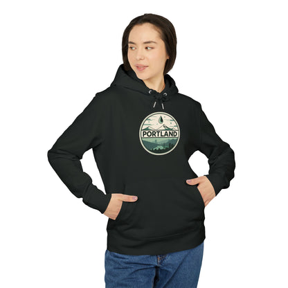 Portland Mountain & Skyline Hoodie — Vintage Nature City Badge