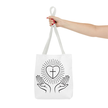 Christian Prayer Tote Bag — Heart & Cross Design