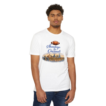 Sundays in Cincinnati Football T-Shirt — City Skyline Game Day Tee