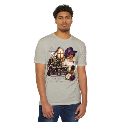 Chosen to Encourage Christian T-Shirt — 'Called to Serve' Purple Church Hat Design