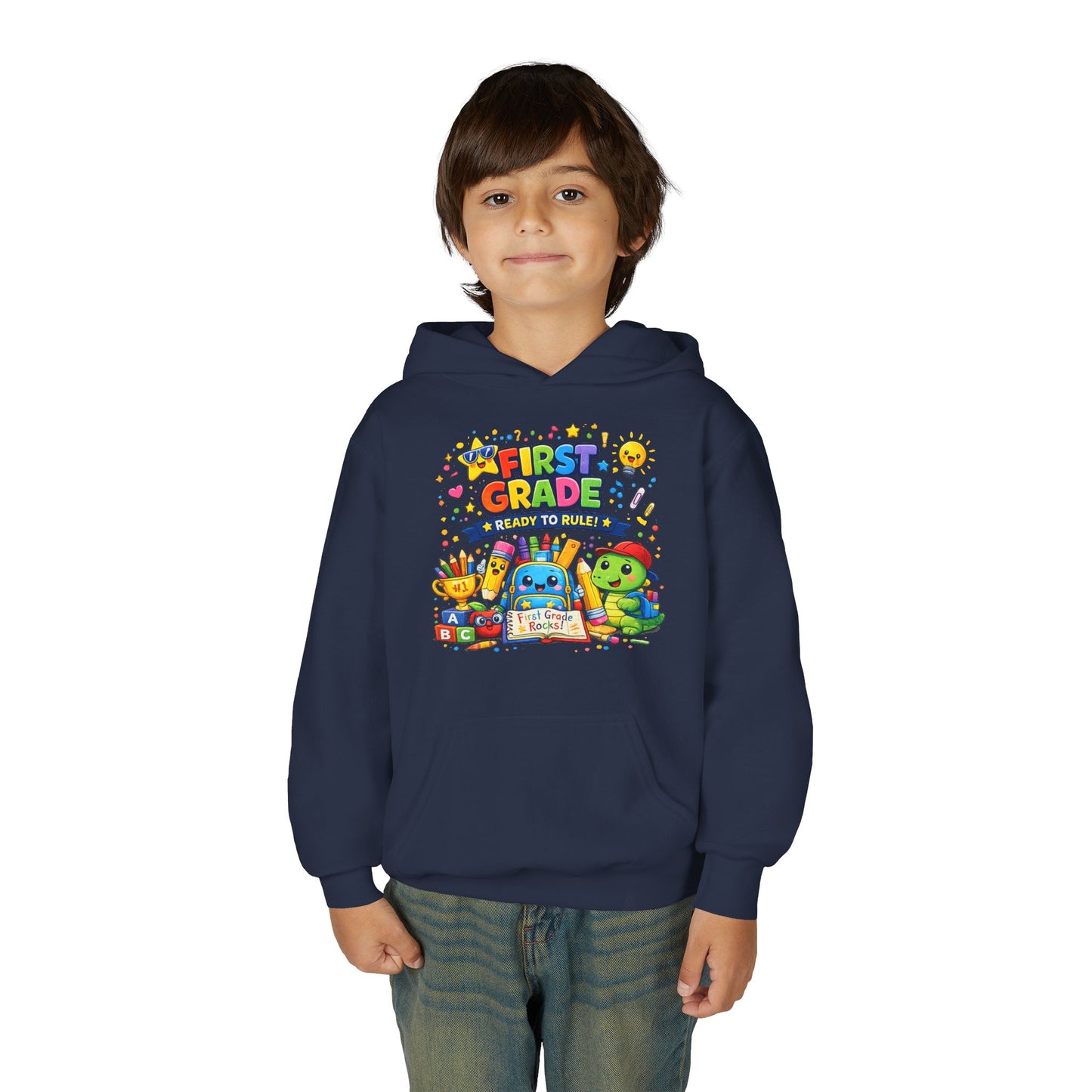 First Grade Hoodie - "First Grade Ready To Rule" Kids Back-to-School Sweatshirt