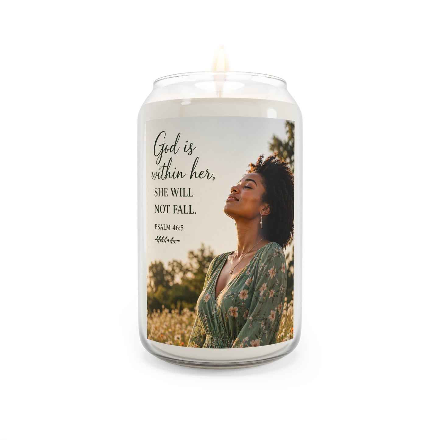 Inspirational Psalm Candle — "God is within her, she will not fall" Scented Soy Jar (13.75 oz)