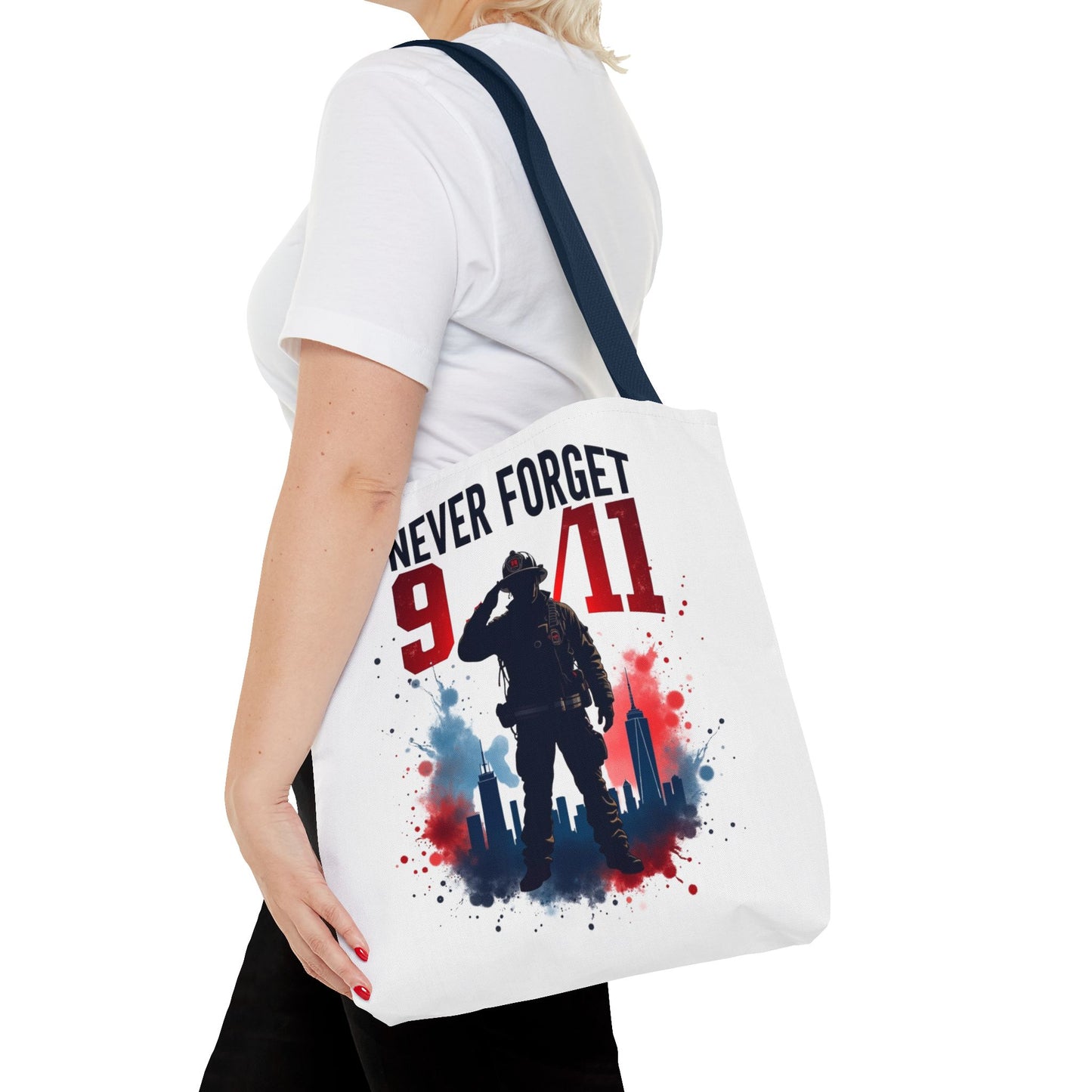 Never Forget 9/11 Tribute Tote Bag — Memorial Patriotic Canvas Carryall