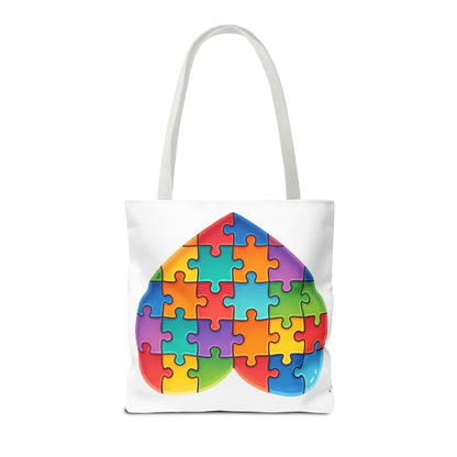 Autism Puzzle Heart Tote Bag - Colorful Awareness Canvas Tote