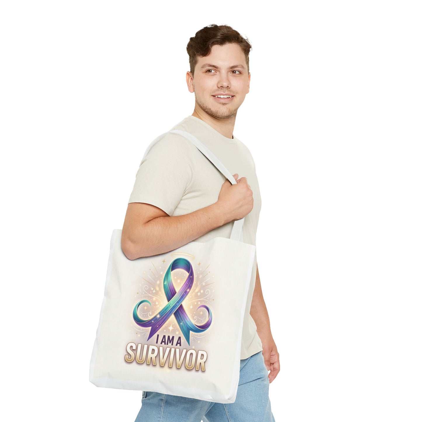 Survivor Ribbon Tote Bag - "I Am a Survivor" Awareness Reusable Shopper
