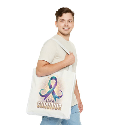 Survivor Ribbon Tote Bag - "I Am a Survivor" Awareness Reusable Shopper