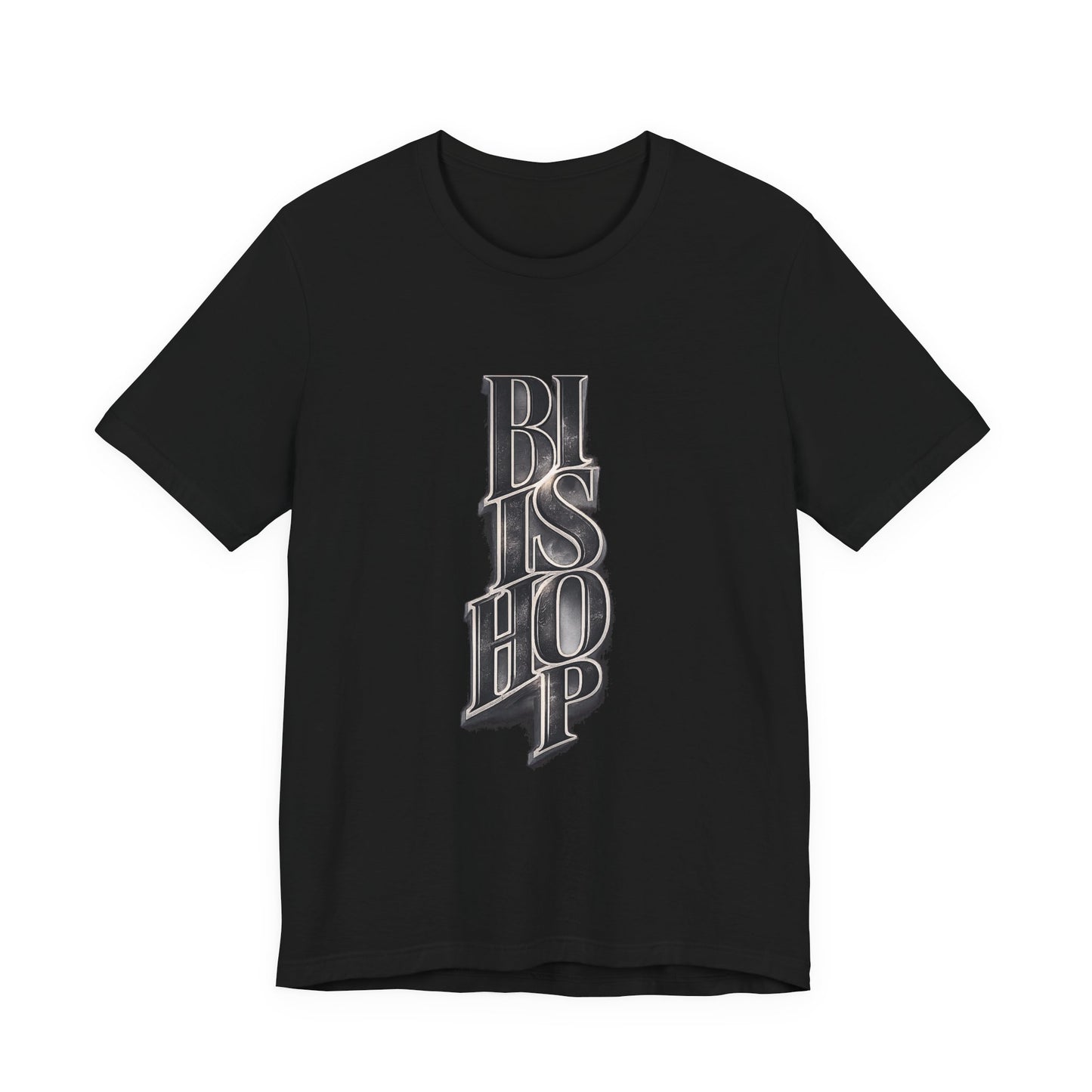 Bishop Vertical Script Tee — Vintage Gothic Lettering T-Shirt