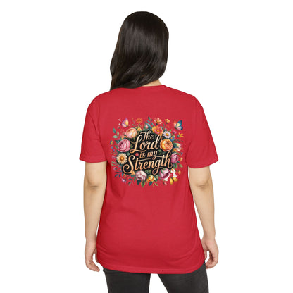 Christian T-Shirt — "The Lord Is My Strength" Floral Faith Tee
