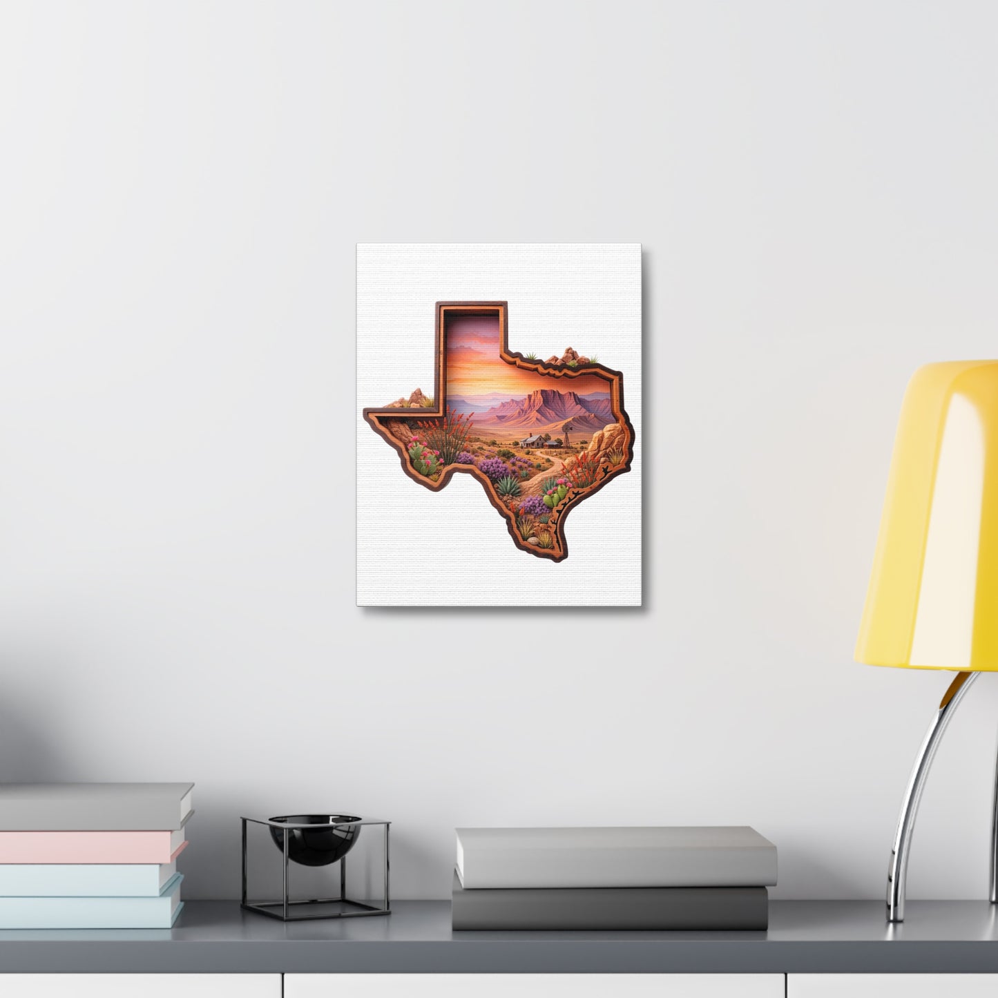 Texas Desert Landscape Stretched Canvas — Sunset State Silhouette Wall Art