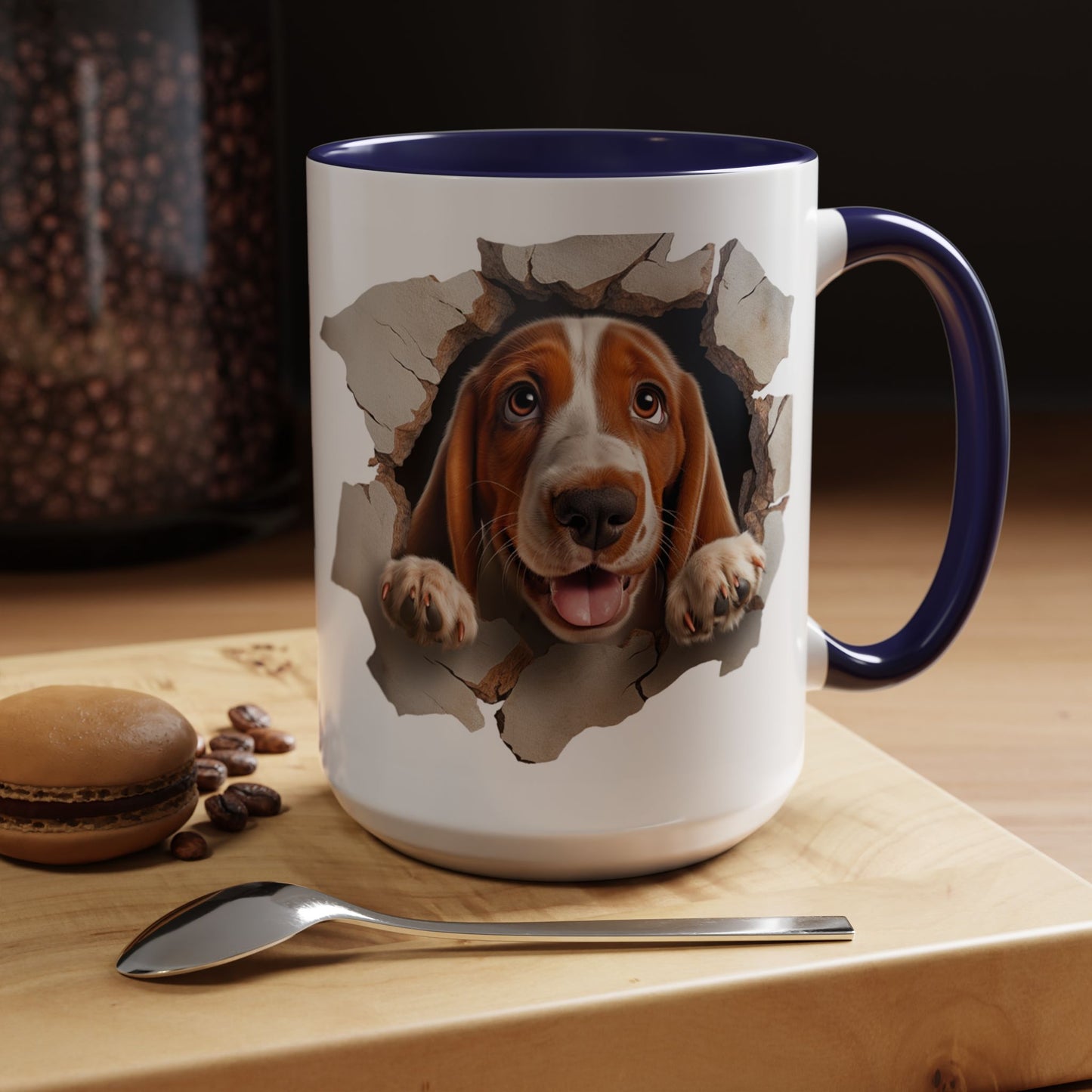 Basset Hound Peek-A-Boo Accent Coffee Mug — Cute Dog Face 11/15oz