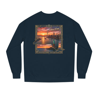 New York Sunset Crewneck Sweatshirt — Statue of Liberty Skyline Graphic