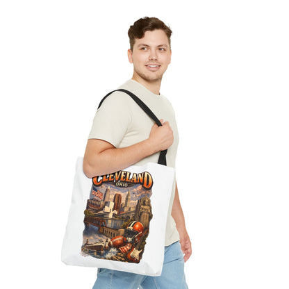 Cleveland Cityscape Tote Bag — Vintage Ohio Skyline & Sports Montage