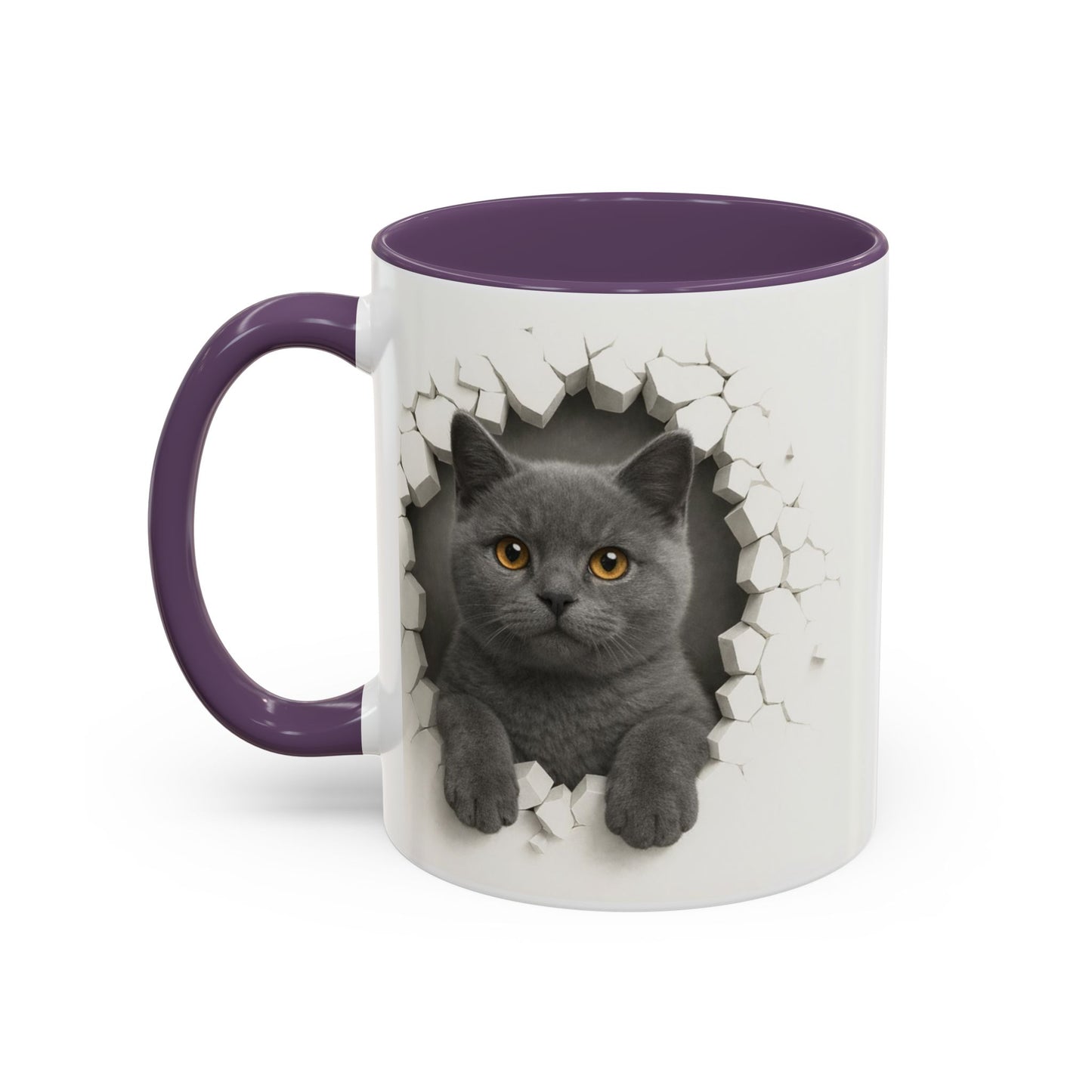 Peekaboo Grey Cat Accent Coffee Mug – Cute 11/15oz Cat Lover Gift