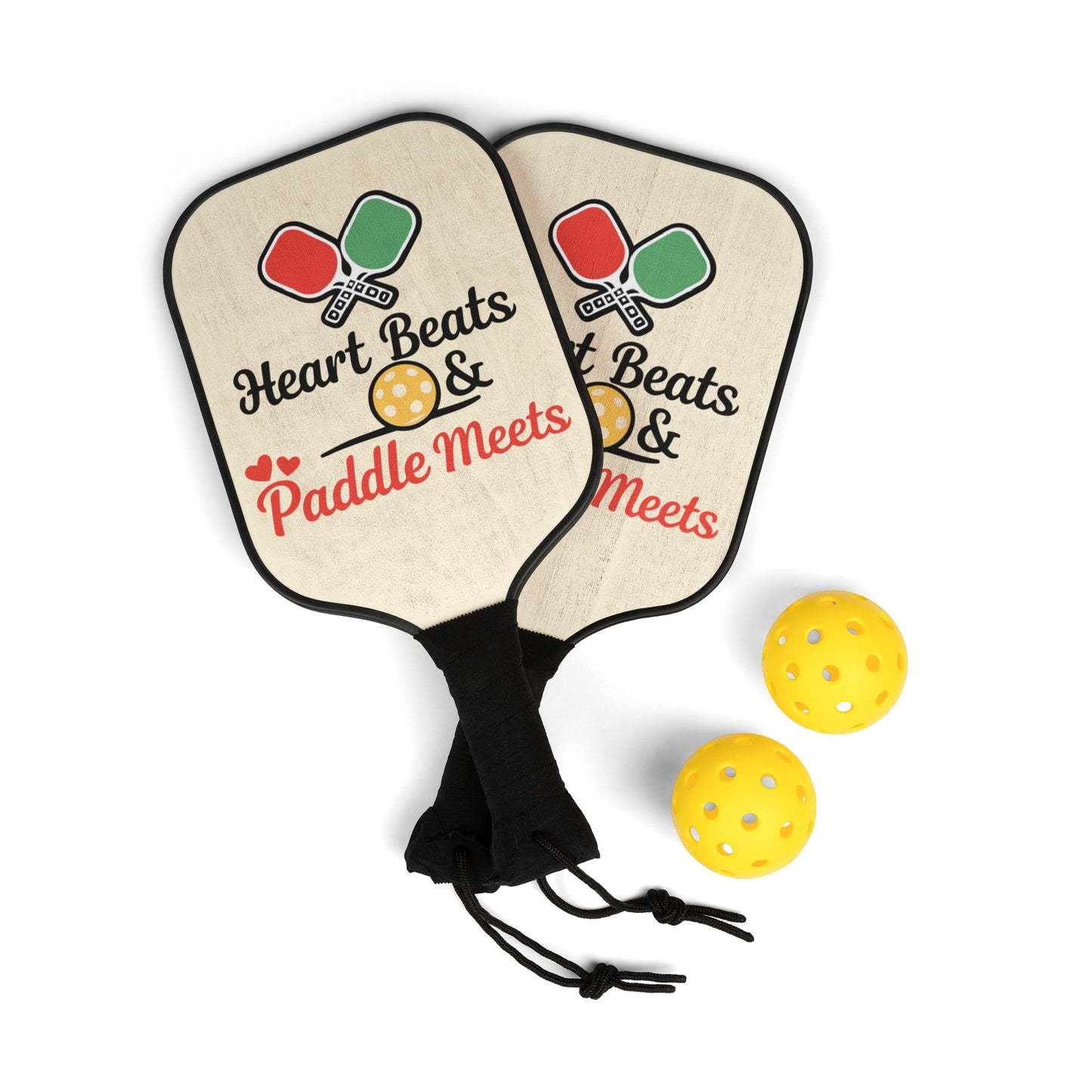 Pickleball Paddle Set — "Heart Beats & Paddle Meets" Graphic Kit (2 Paddles + Balls)