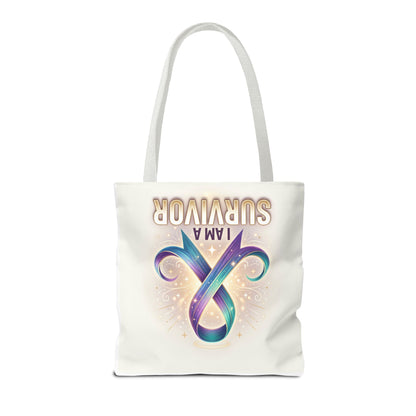 Survivor Ribbon Tote Bag - "I Am a Survivor" Awareness Reusable Shopper