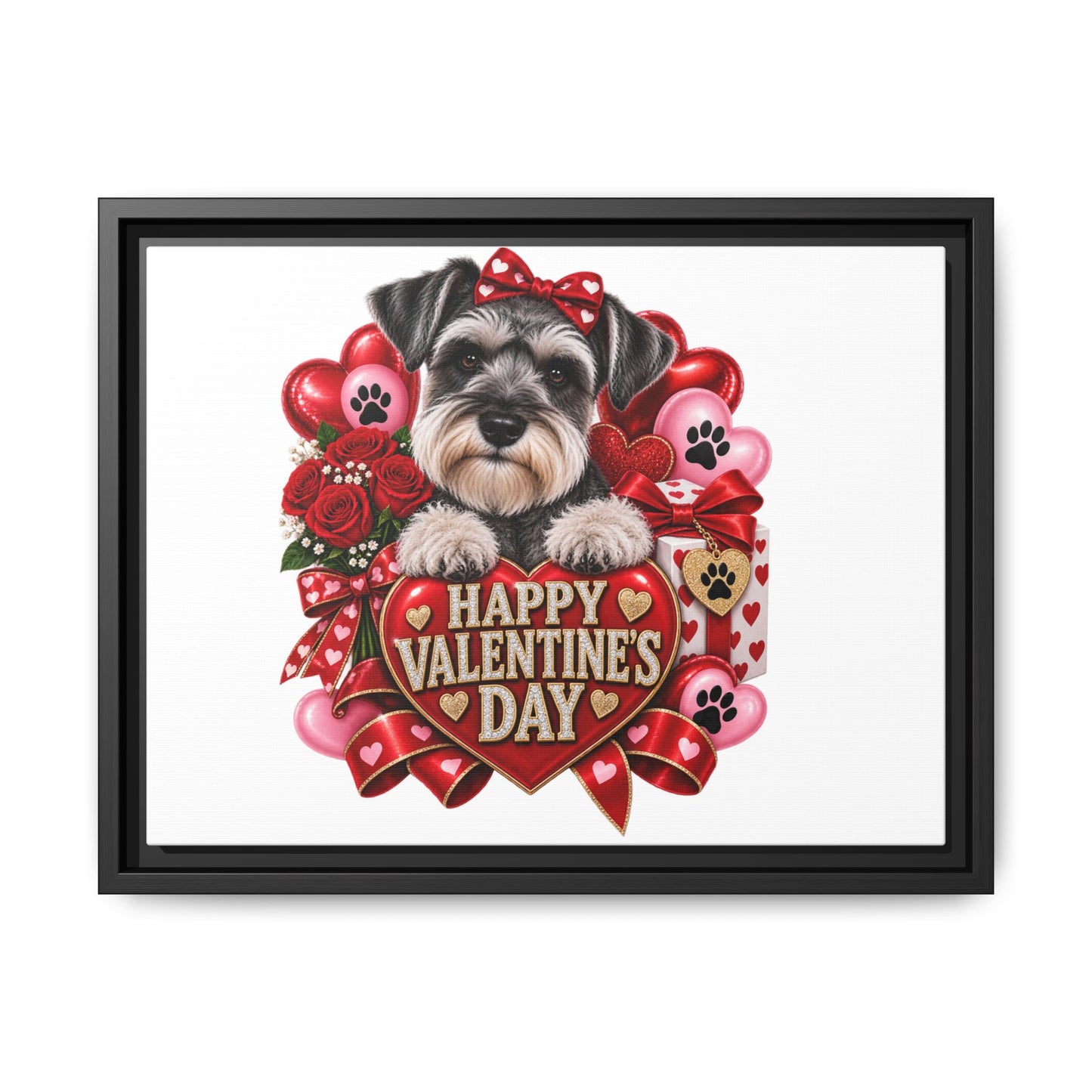 Valentine’s Day Schnauzer Framed Canvas