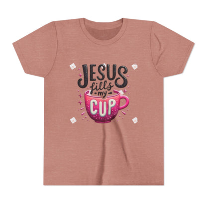 Jesus Fills My Cup Youth Tee — Christian Faith Kids Shirt