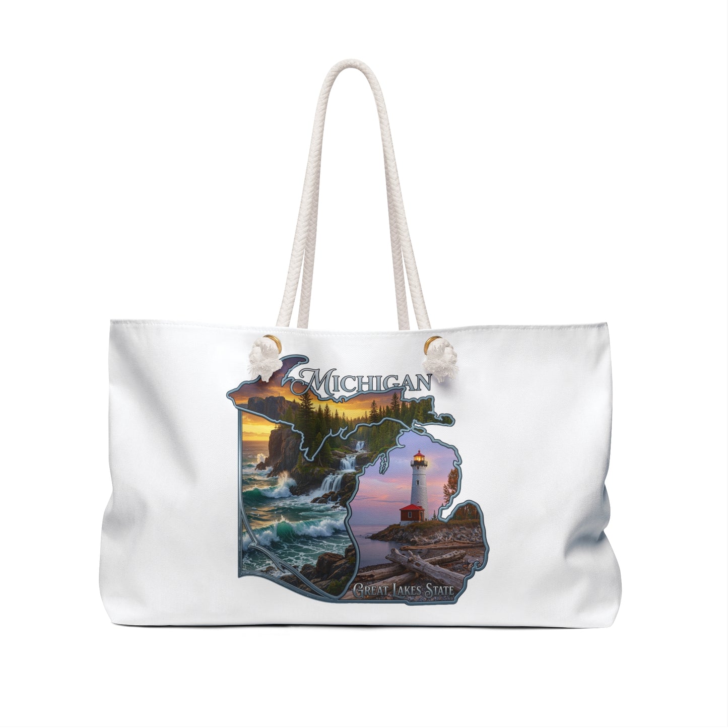 Michigan Lighthouse Weekender Bag — Scenic Great Lakes Travel Tote