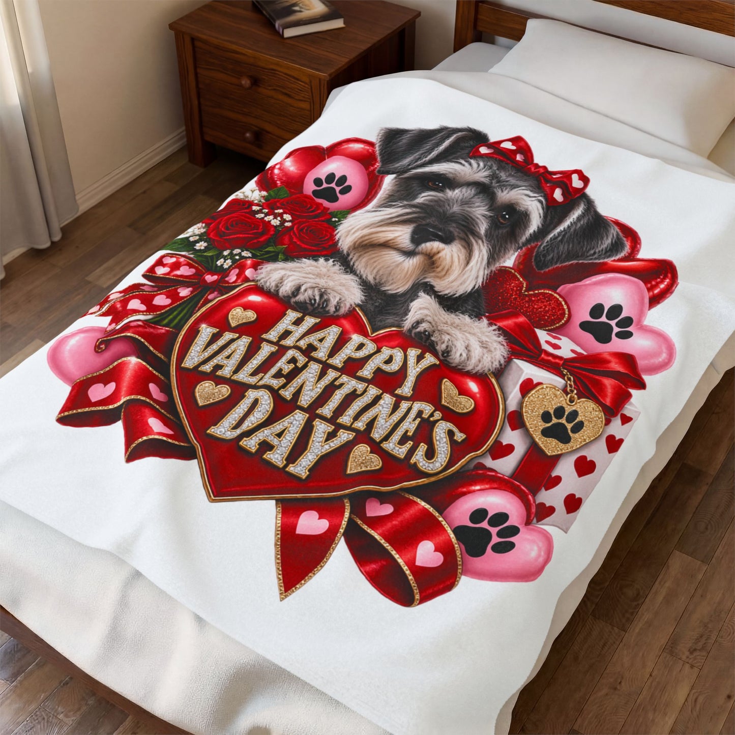 Valentine’s Day Schnauzer Plush Blanket — Happy Valentine’s Day Pet Throw