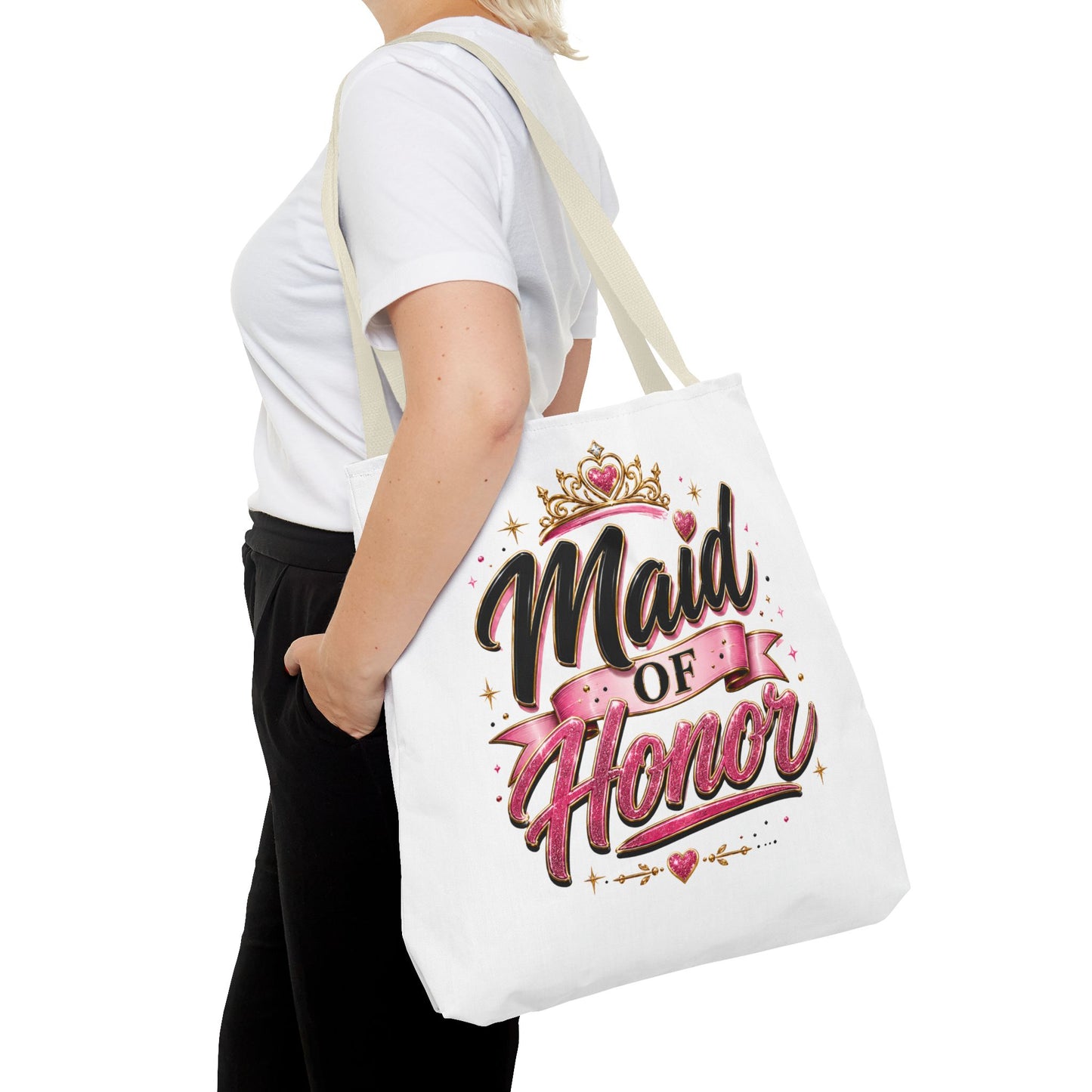 Maid of Honor Tote Bag — Pink Crown Bridal Party Tote for Weddings & Bachelorette