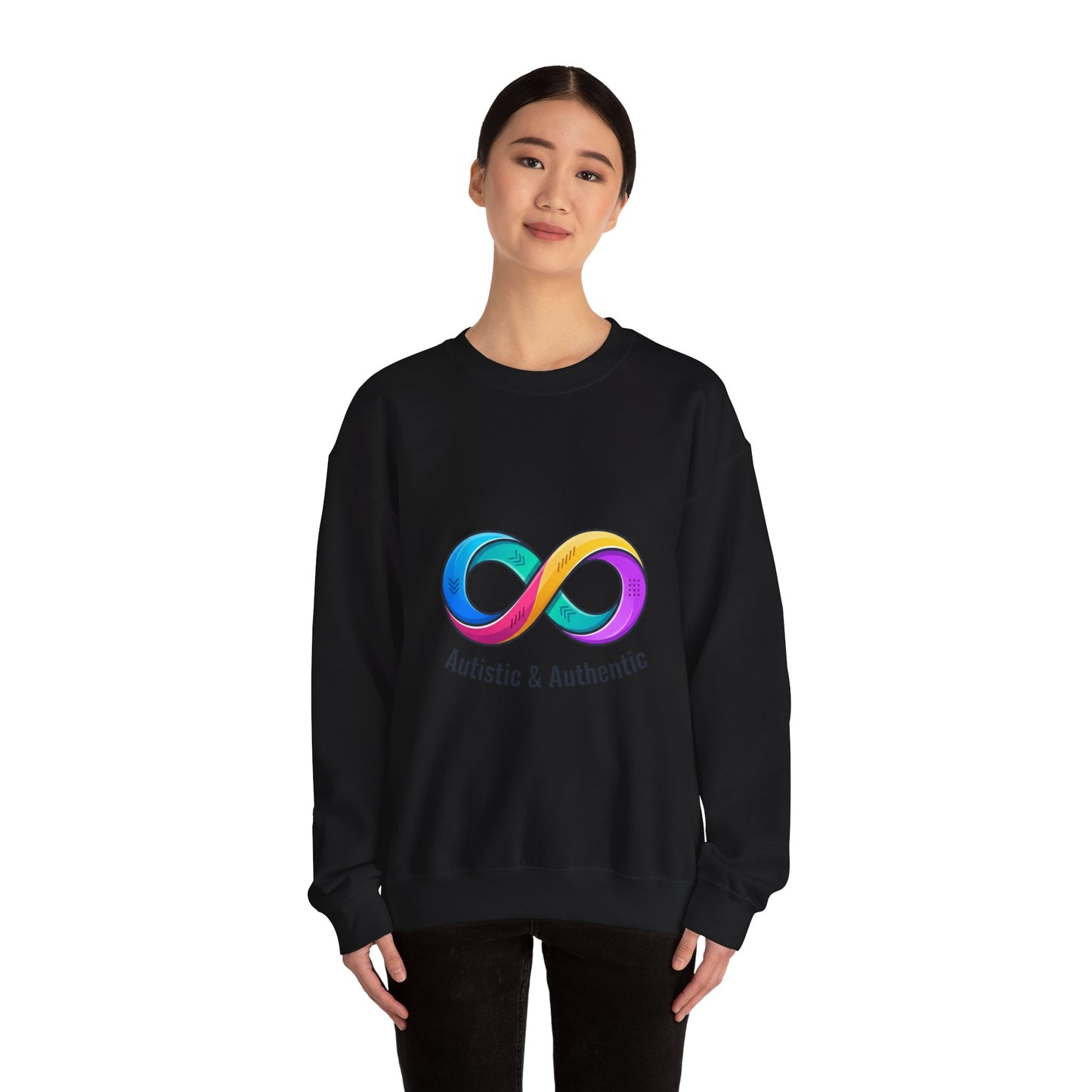 Autistic & Authentic Infinity Crewneck Sweatshirt, Neurodiversity Pride, Affirming