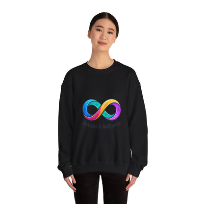 Autistic & Authentic Infinity Crewneck Sweatshirt, Neurodiversity Pride, Affirming